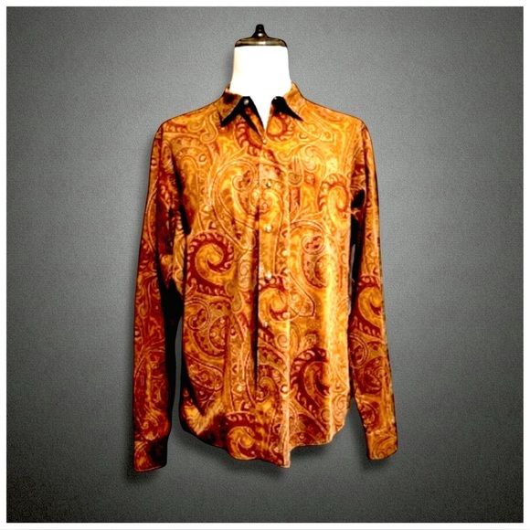 Polo Ralph Lauren Custom Fit Paisley Shirt XL | Gold Baroque Print - Picture 3 of 9